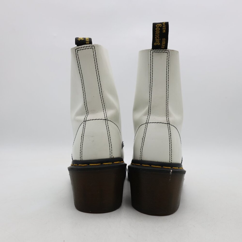Doc Dr. Martens Clemency Boots Women's 6 White Leather Lace Up Chunky Heel Shoes - Picture 5 of 11